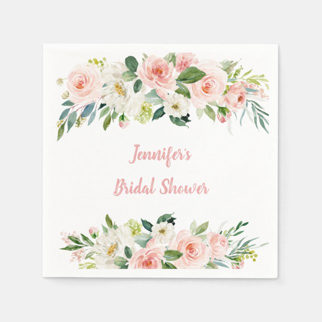 Serviette En Papier Mariage Fleurs Rose Tendres (Devant)