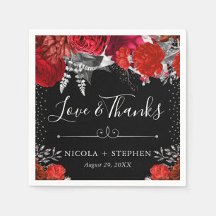 Serviette En Papier Mariage Fleurs Rouge et Argent Aquarelle