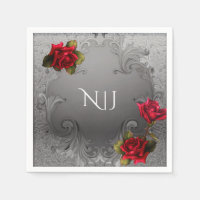 Mariage Fleurs Rouges Ornementales Argentées Vinta