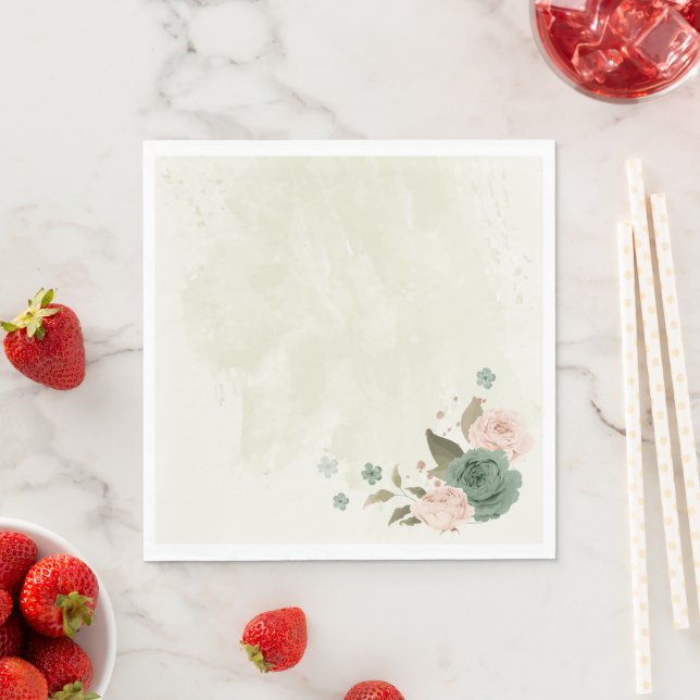 Serviette En Papier mariage fleurs vert sauge (En situation)