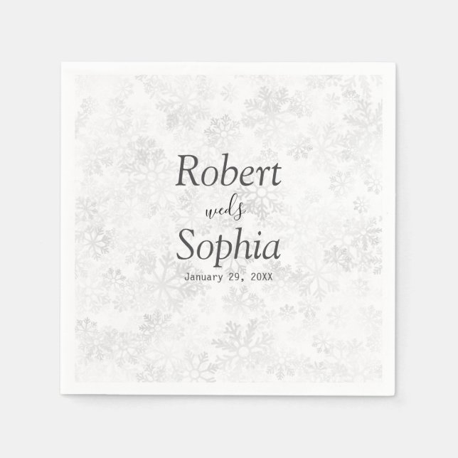 Serviette En Papier Mariage Flocon de Neige d'Hiver (Devant)