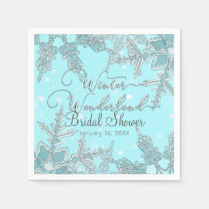 Serviette En Papier Mariage Flocons de Neige Merveilleux Hiver Bleu