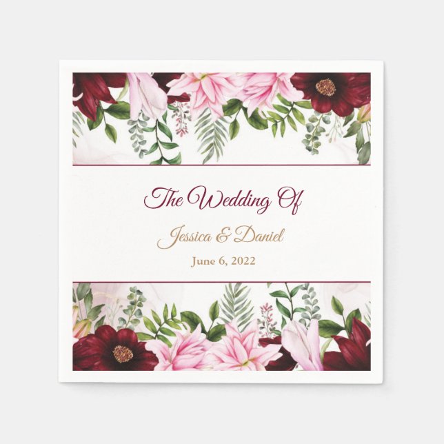 Serviette En Papier Mariage floral (Devant)