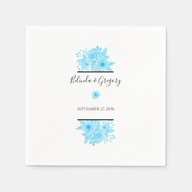 Serviette En Papier Mariage floral à aquarelle bleue (Devant)