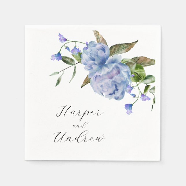 Serviette En Papier Mariage floral à aquarelle bleue (Devant)
