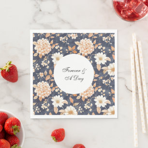 Serviette En Papier Mariage floral à la crème bleue marine