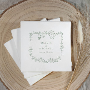 Serviette En Papier Mariage Floral à la Française Vert Sauge Vintage