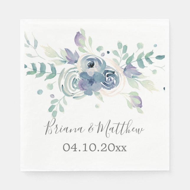 Serviette En Papier Mariage Floral à la Verdure Violette (Devant)
