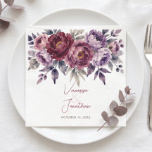 Mariage Floral Aquarelle Bordeaux Prune Foncé