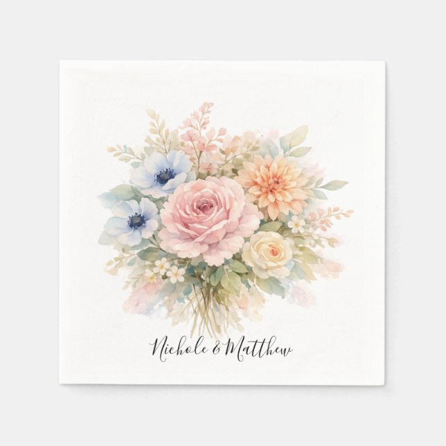 Serviette En Papier Mariage Floral Aquarelle Douce (Devant)