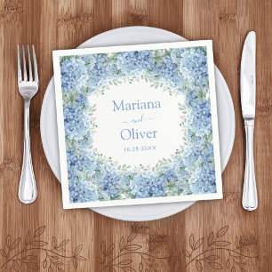 Serviette En Papier Mariage floral aquarelle Hydrangeas bleues