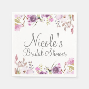 Serviette En Papier Mariage floral aquarelle lavande lilac pourpre