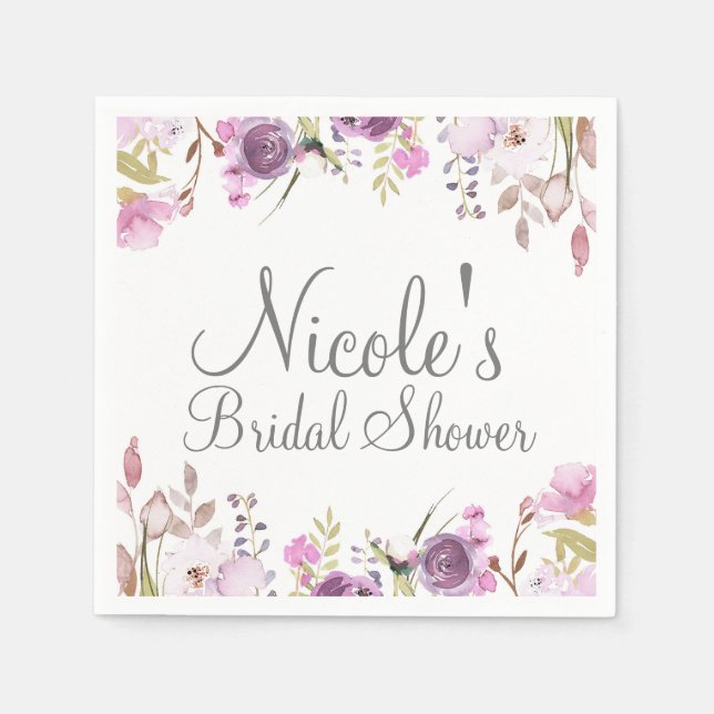 Serviette En Papier Mariage floral aquarelle lavande lilac pourpre (Devant)