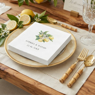 Serviette En Papier Mariage floral aquarelle méditerranéen au citron