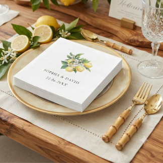 Serviette En Papier Mariage floral aquarelle méditerranéen au citron