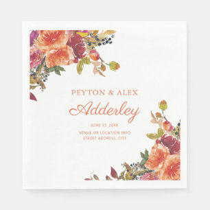 Serviette En Papier Mariage Floral Aquarelle Orange Bourgogne Rouille