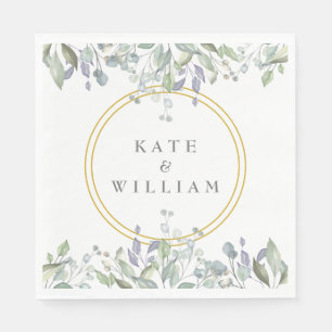 Serviette En Papier Mariage Floral Aquarelle Sauge et Lilas