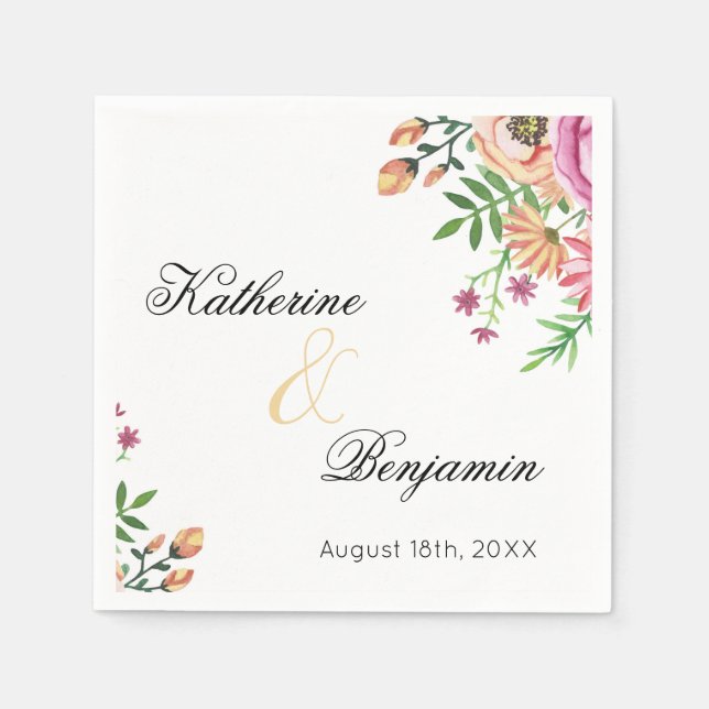 Serviette En Papier Mariage Floral aux Pêches (Devant)