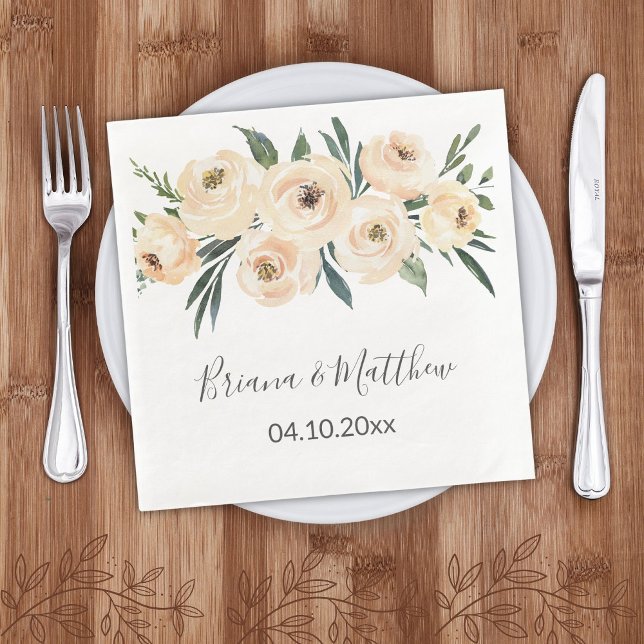 Serviette En Papier Mariage Floral Beige Blush Blanc (Créateur téléchargé)