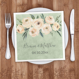 Serviette En Papier Mariage Floral Beige Rose Pâle Vert Sauge