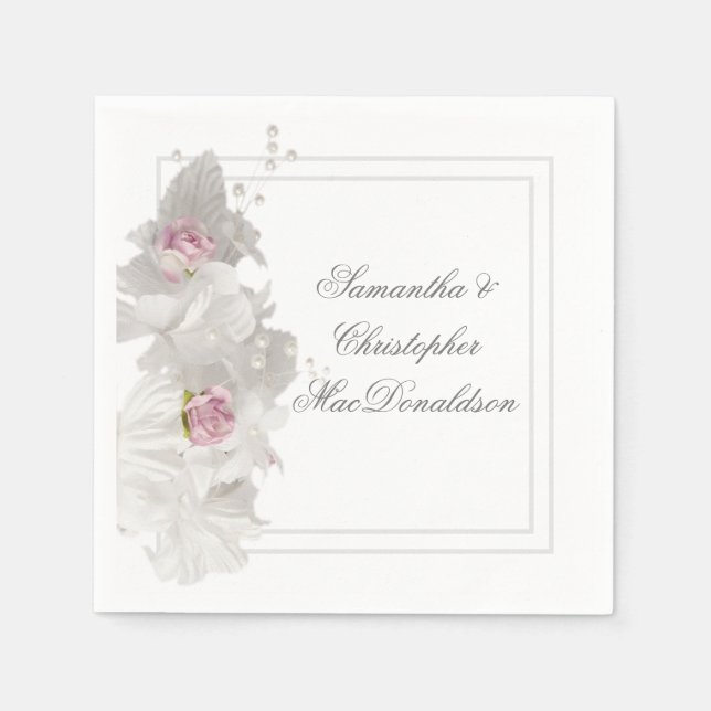 Serviette En Papier Mariage floral blanc (Devant)