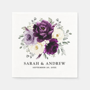 Serviette En Papier Mariage floral blanc blanc blanc blanc de prune d'