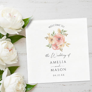Serviette En Papier Mariage Floral Blanc Rosé Pêche