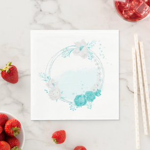 Serviette En Papier mariage floral blanc turquoise