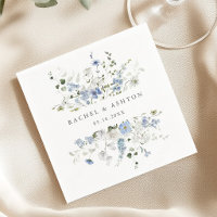 Mariage Floral Bleu Blanc Vert Élégant