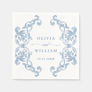 Serviette En Papier Mariage Floral bleu bleu de la Renaissance