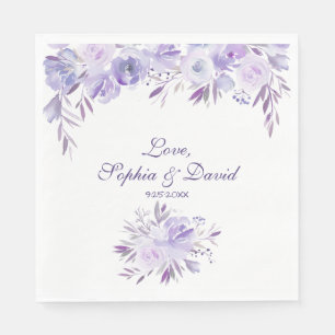 Serviette En Papier Mariage Floral bleu clair pourpre
