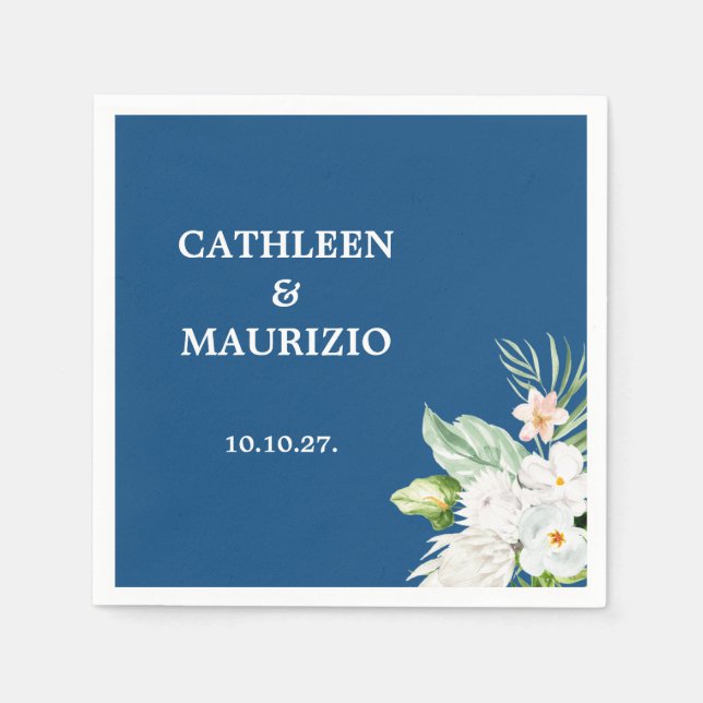 Serviette En Papier Mariage Floral bleu classique (Devant)