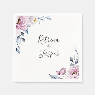 Serviette En Papier Mariage floral bleu Dusty Mauve