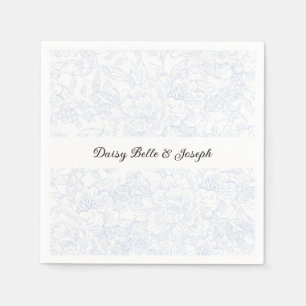 Serviette En Papier Mariage floral bleu élégant à la chinoise