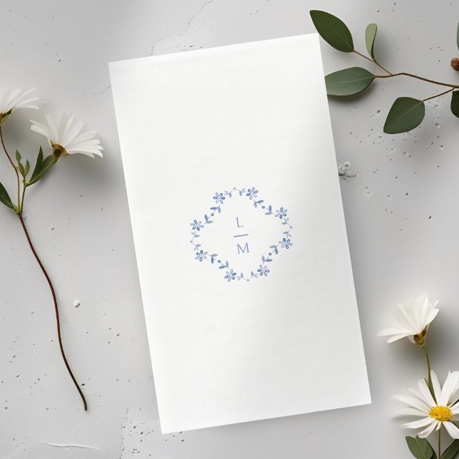Serviette En Papier Mariage Floral bleu et blanc (Créateur téléchargé)