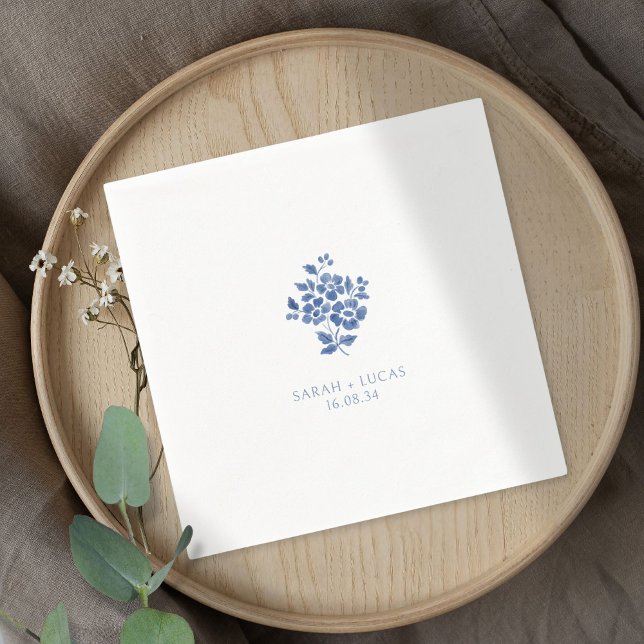 Serviette En Papier Mariage Floral bleu et blanc (Créateur téléchargé)