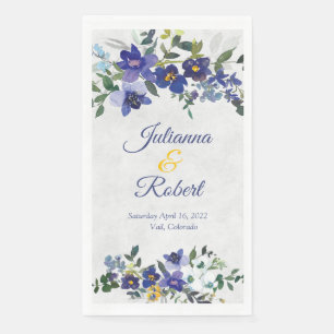 Serviette En Papier Mariage floral bleu et jaune