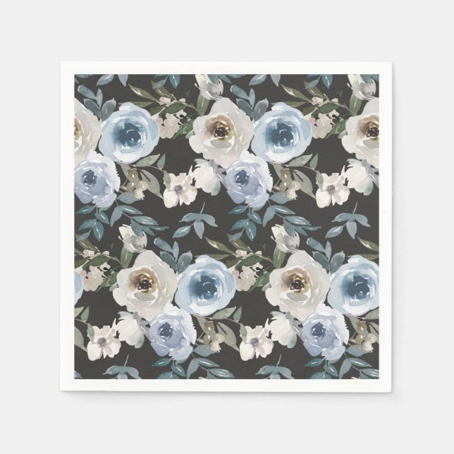 Serviette En Papier Mariage floral bleu foncé (Devant)