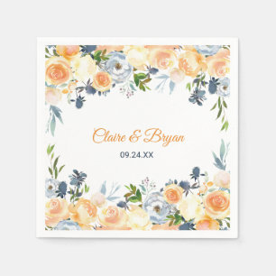 Serviette En Papier Mariage floral bleu marine et corail