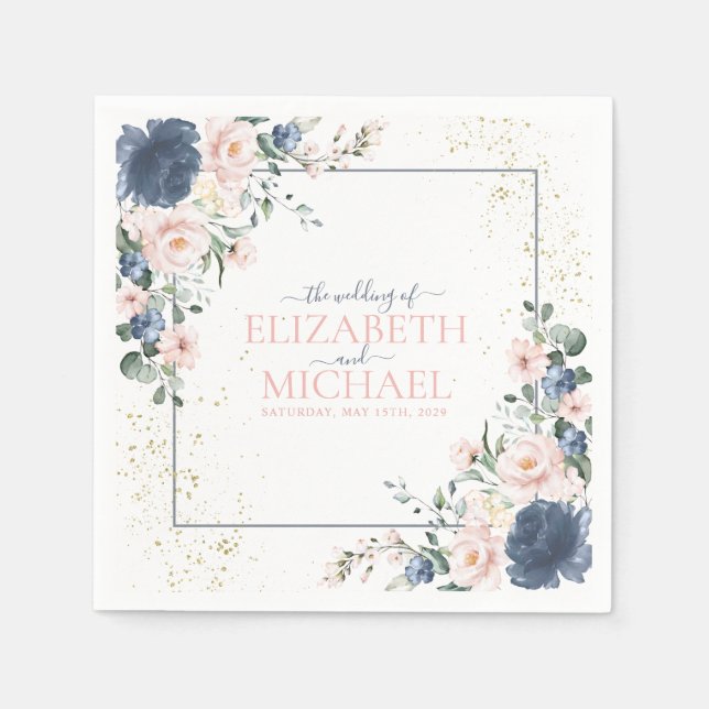 Serviette En Papier Mariage floral bleu pâle rose rose pâle (Devant)