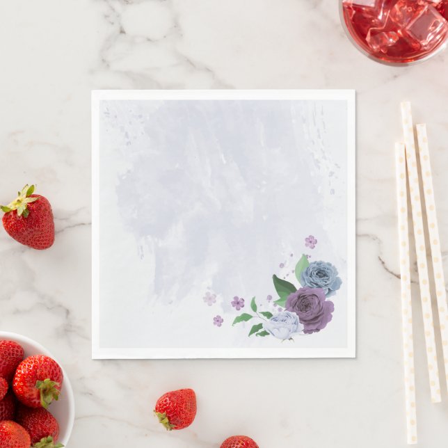 Serviette En Papier Mariage floral bleu pourpre (En situation)