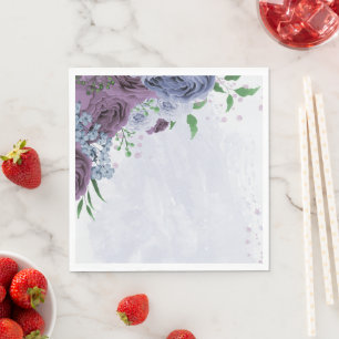 Serviette En Papier Mariage floral bleu pourpre
