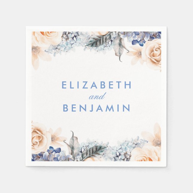 Serviette En Papier Mariage floral bleu poussiéreux et bracelet souple (Devant)