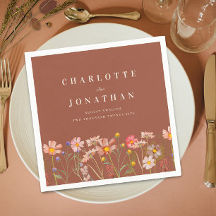 Serviette En Papier Mariage Floral Bohème Automnal Rustique aux Fleurs