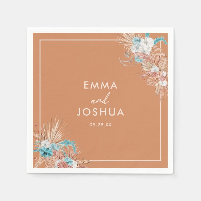 Serviette En Papier Mariage Floral Boho Élégant (Devant)