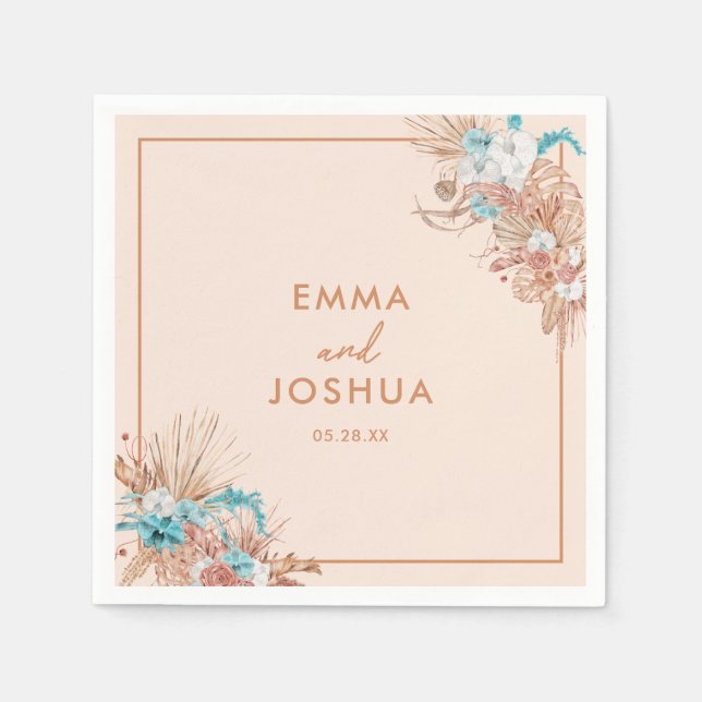 Serviette En Papier Mariage floral Boho moderne (Devant)
