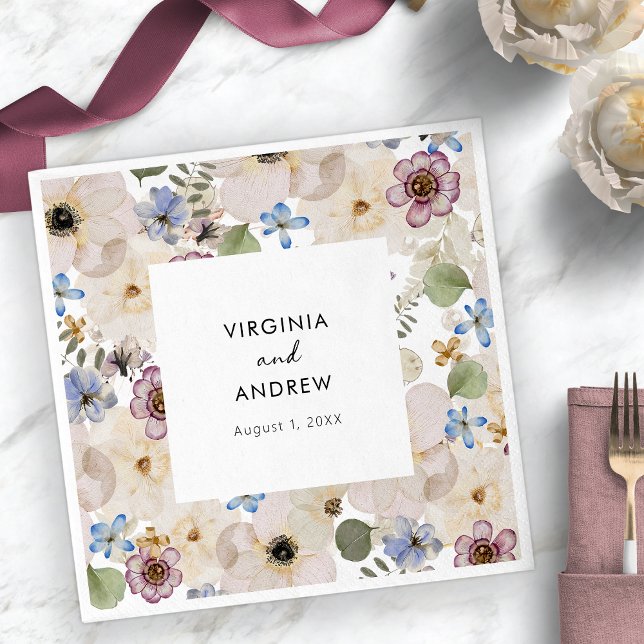 Serviette En Papier Mariage Floral Botanique Moderne (Modern Botanical Floral Wedding Napkins by Painted Paperie
)