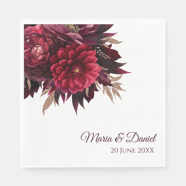 Serviette En Papier Mariage Floral Bourguignon (Devant)