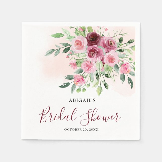 Serviette En Papier Mariage Floral Bourguignon (Devant)