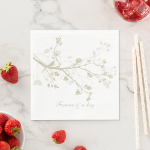 Serviette En Papier Mariage Floral Branches d'Oiseau Crème Bleu